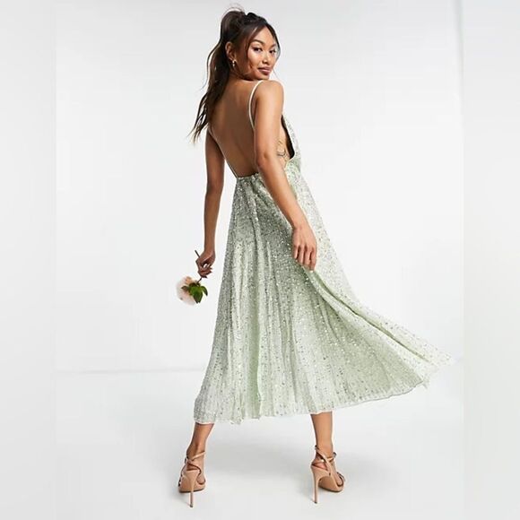 ASOS Edition Embellished Cami Midi Dress in Sage Green Size US 4 - Picture 2 of 10